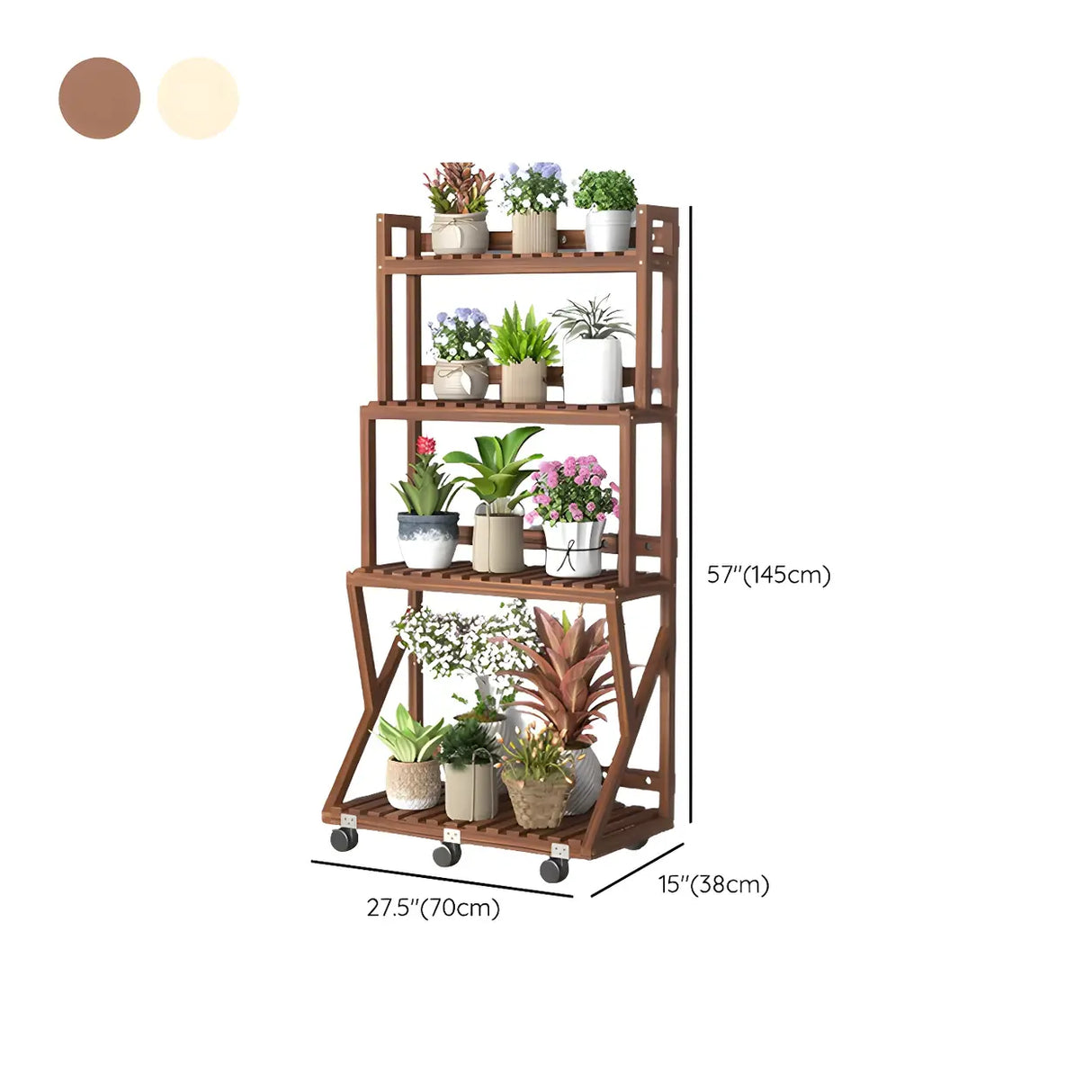 Waterproof Wood Balcony Brown Plant Stand with Wheels Image - 47