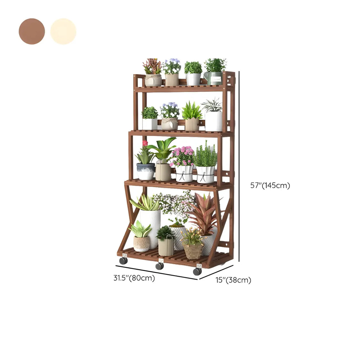 Waterproof Wood Balcony Brown Plant Stand with Wheels Image - 48