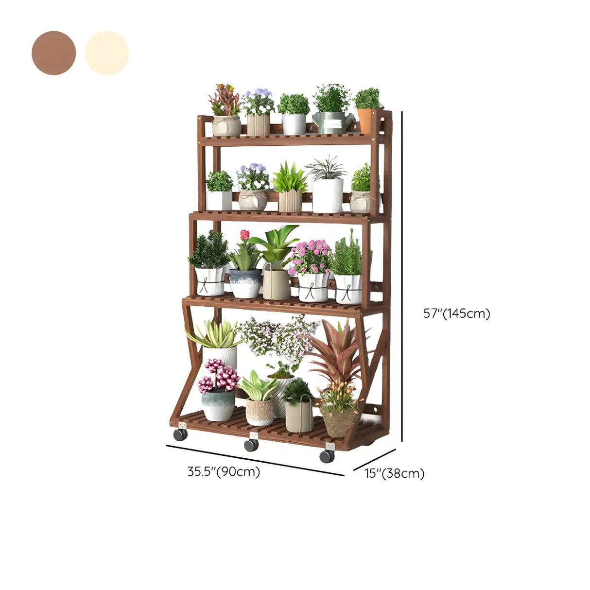 Waterproof Wood Balcony Brown Plant Stand with Wheels Image - 49