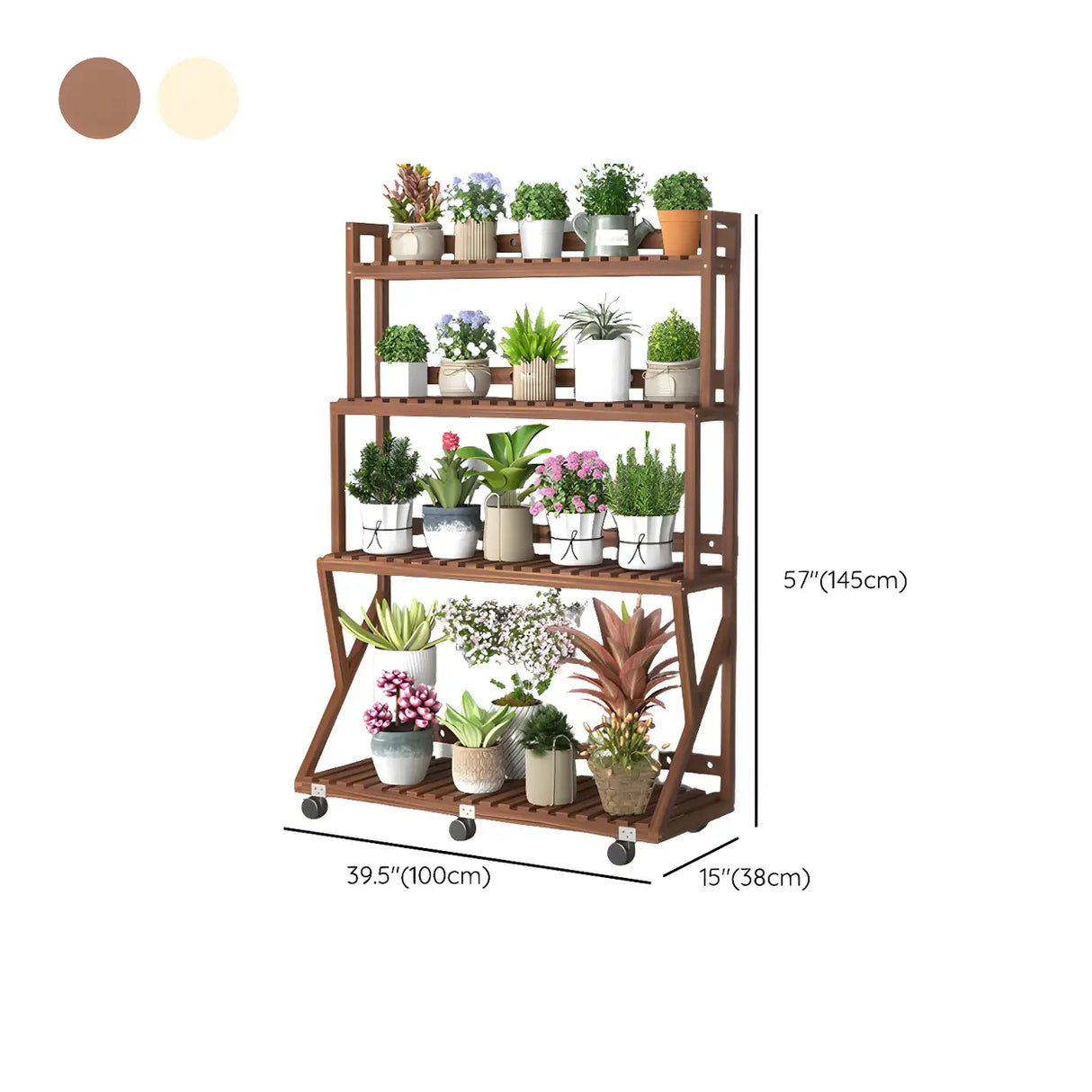 Waterproof Wood Balcony Brown Plant Stand with Wheels Image - 50