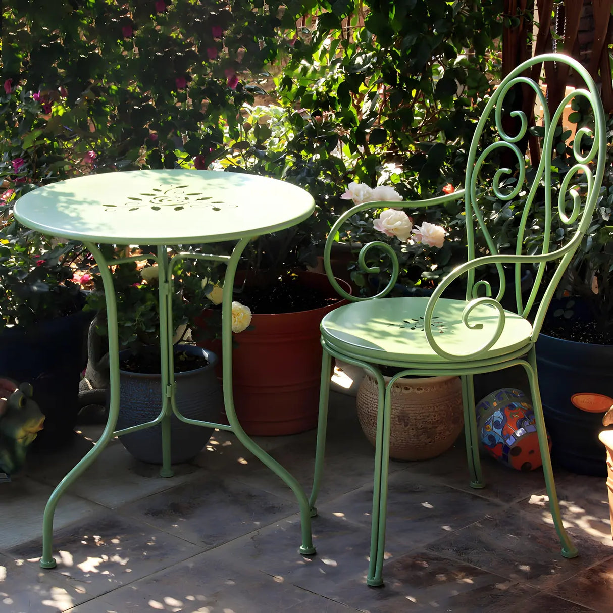 Weather Resistant Garden Round Metal Green Bistro Dining Set Image - 1