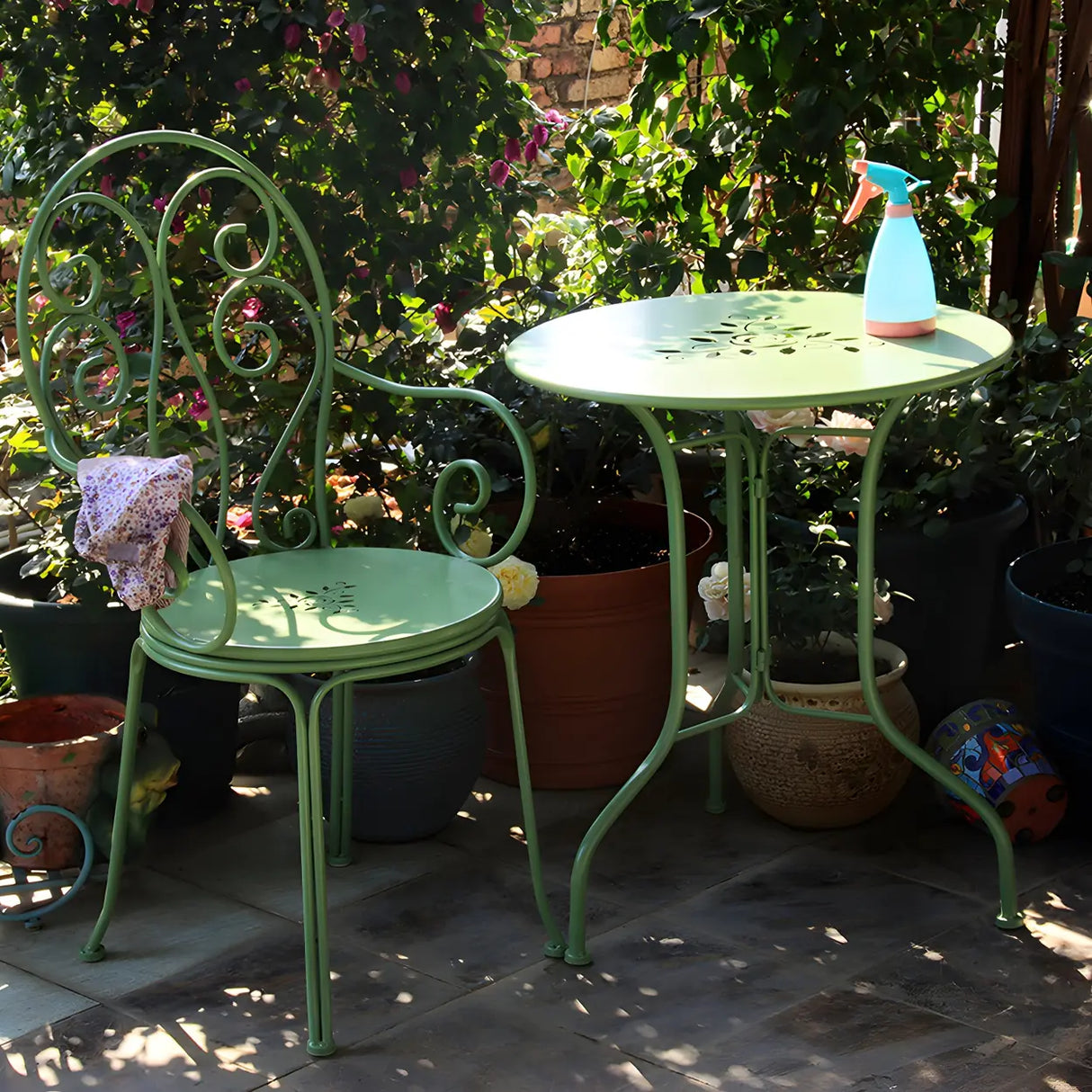 Weather Resistant Garden Round Metal Green Bistro Dining Set Image - 3
