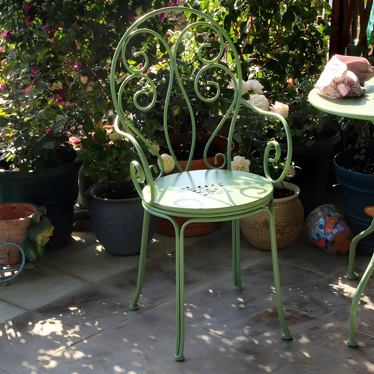 Weather Resistant Garden Round Metal Green Bistro Dining Set Image - 4