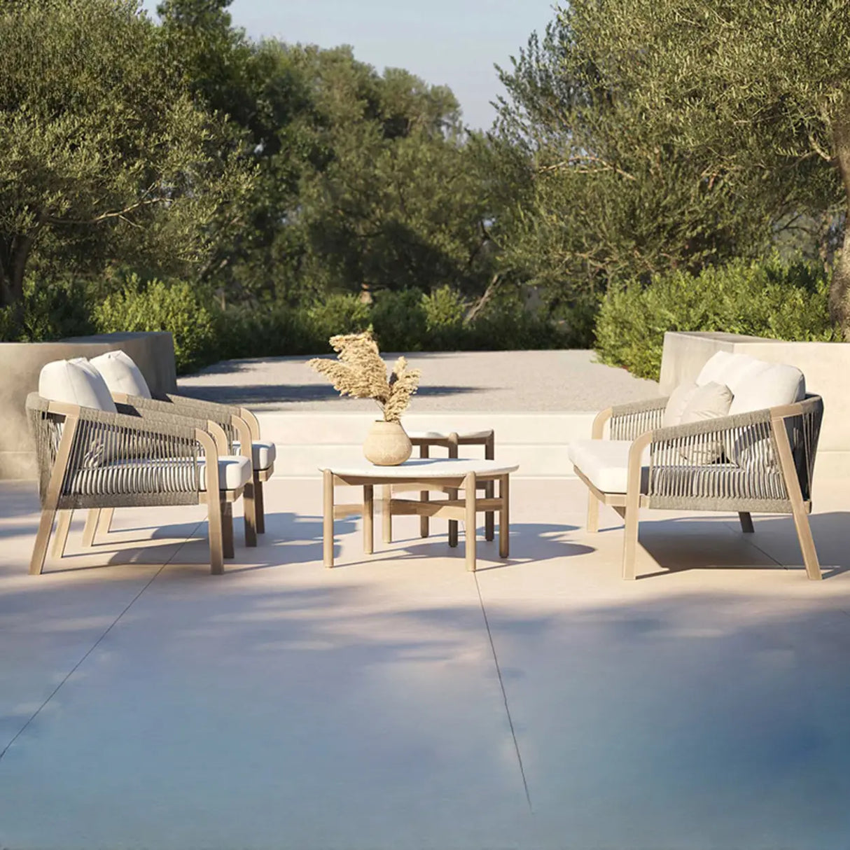 Weather Resistant Outdoor Teak and Rope Beige Patio Set Image - 14