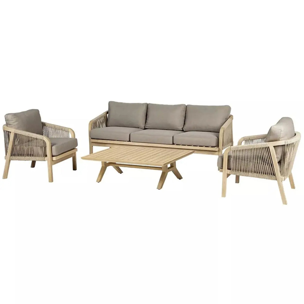 Weather Resistant Outdoor Teak and Rope Beige Patio Set Image - 6