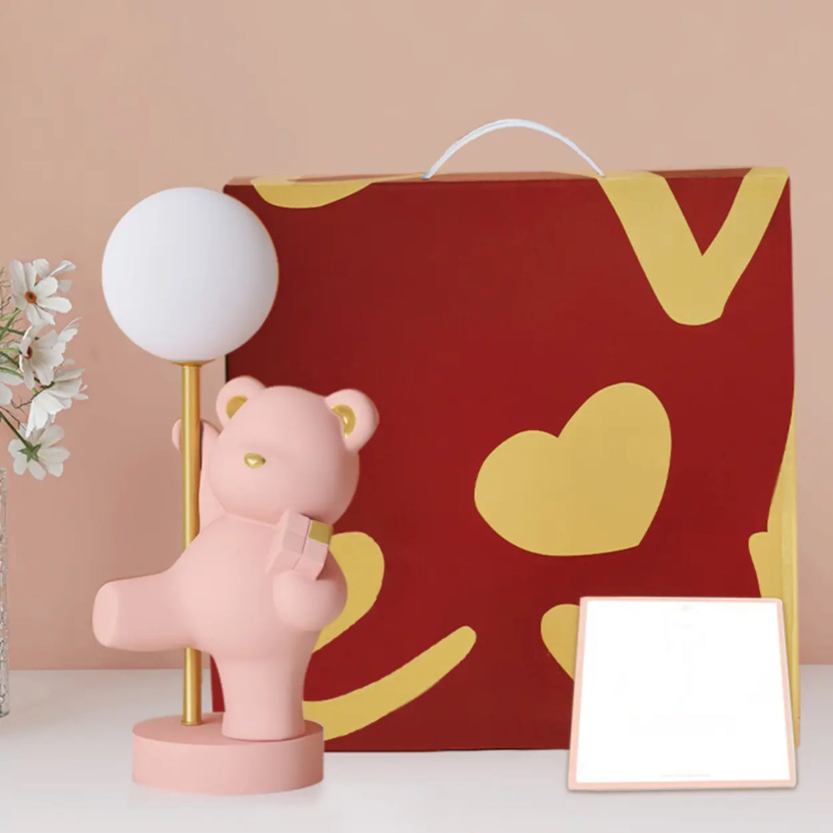 Whimsical Bear Resin Table Lamp for Bedroom - Pink, 15 Inch Image - 16