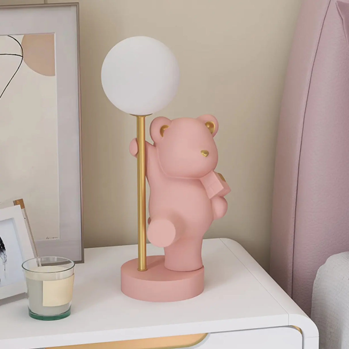 Whimsical Bear Resin Table Lamp for Bedroom - Pink, 15 Inch Image - 18