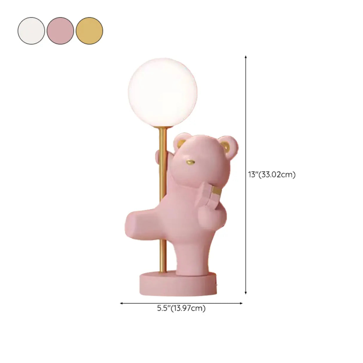 Whimsical Bear Resin Table Lamp for Bedroom - Pink, 15 Inch