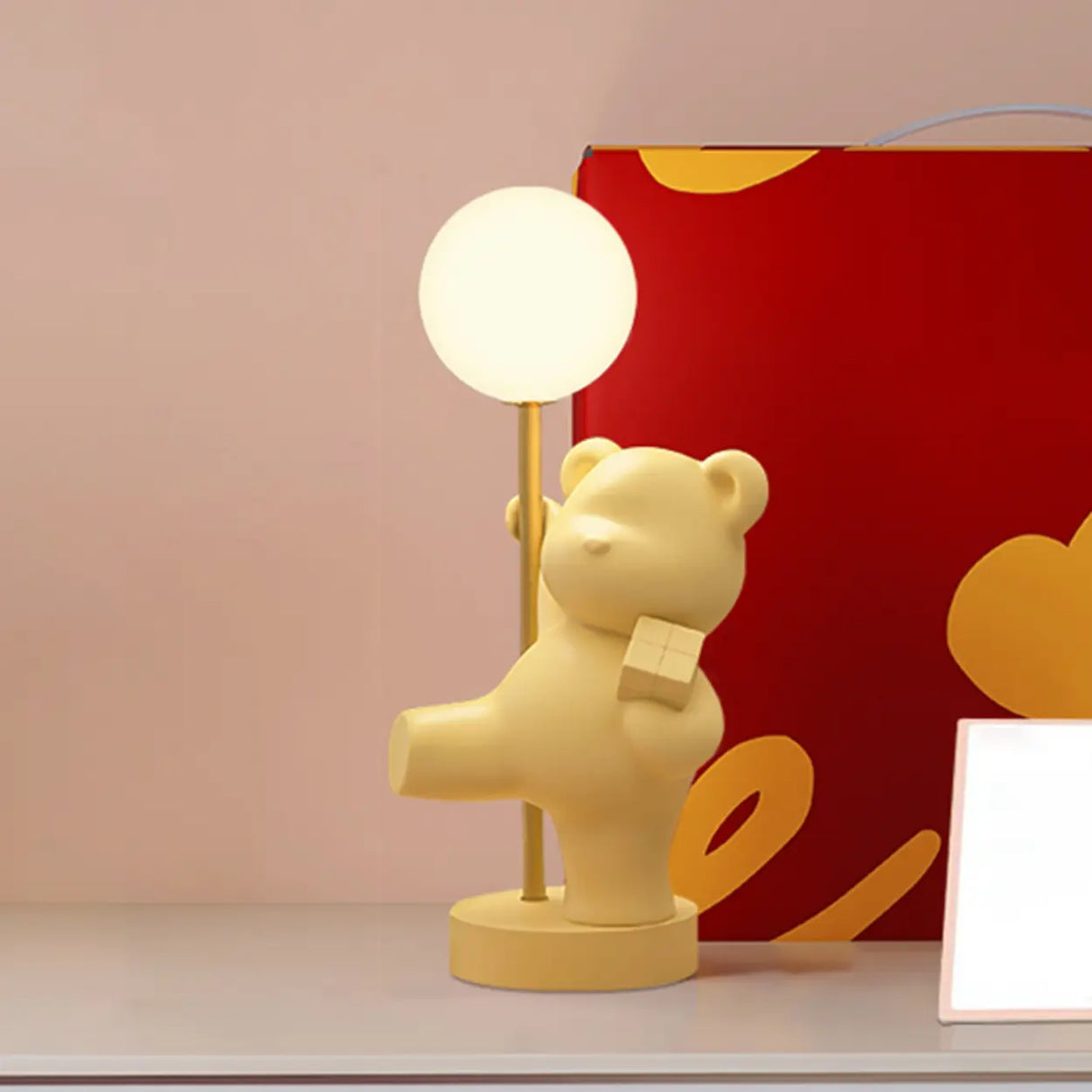 Whimsical Bear Resin Table Lamp for Bedroom - Pink, 15 Inch Image - 7