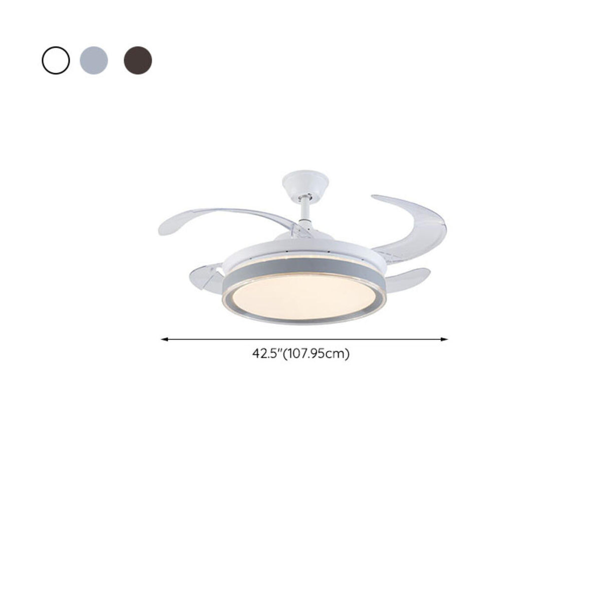 White 4 Blade Round Modern Ceiling Fan with LED Light