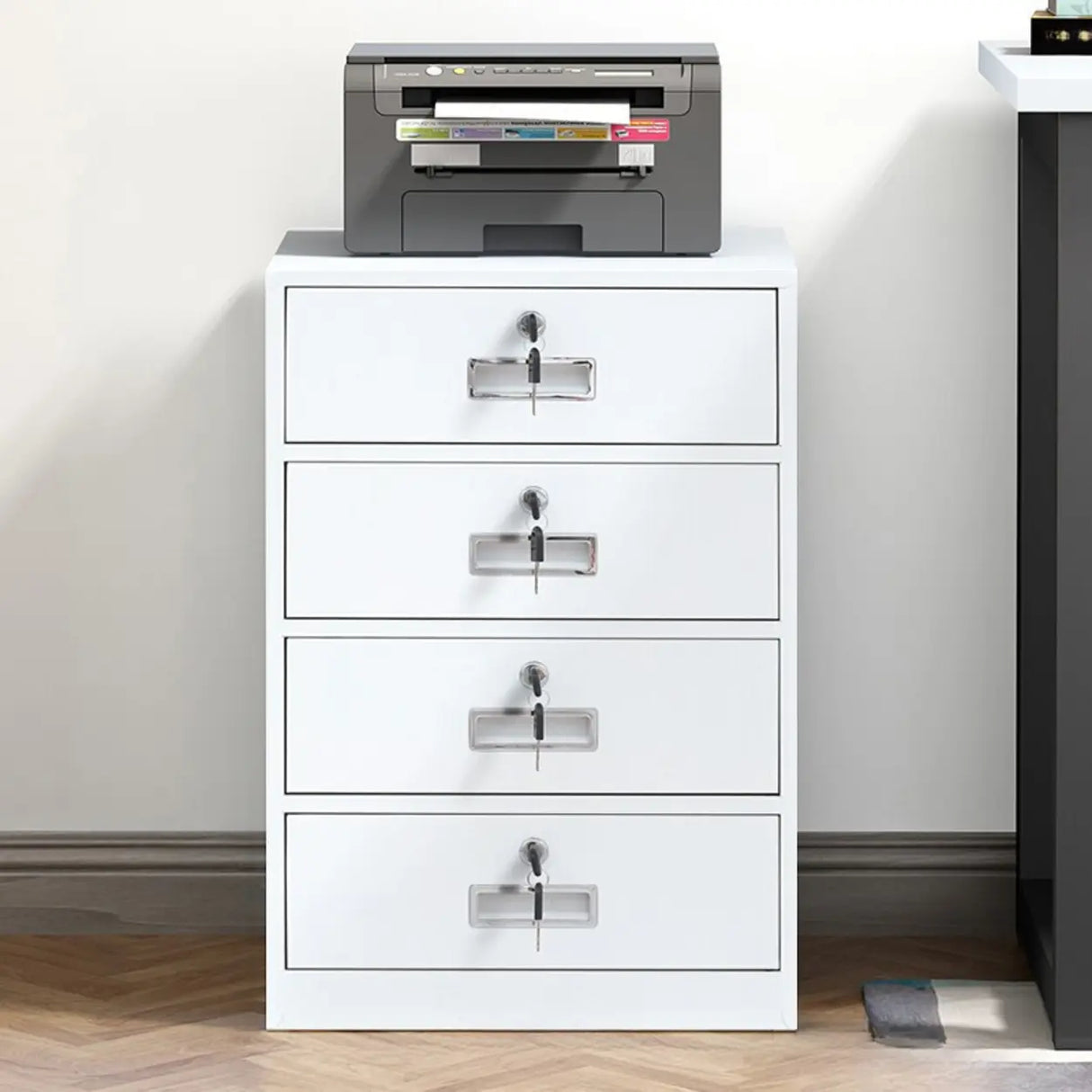 White 4 Drawers Steel Small Filing Cabinet Storage Image - 9