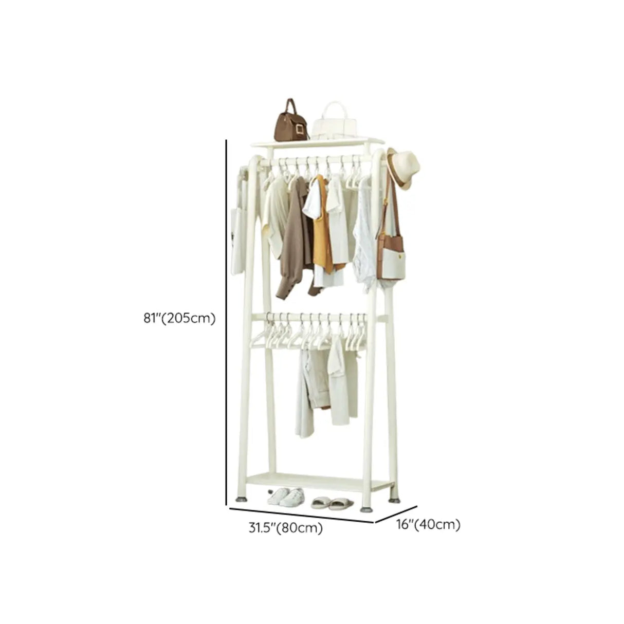 White A-Frame Metal Hallway Coat Rack with Shelves Image - 15