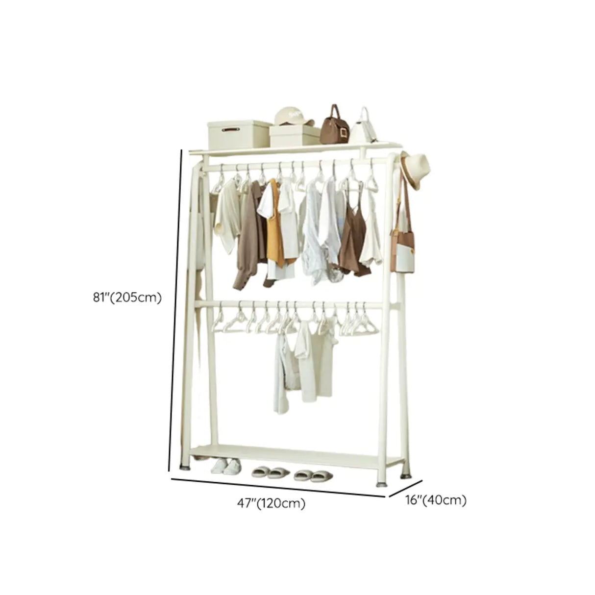 White A-Frame Metal Hallway Coat Rack with Shelves Image - 17