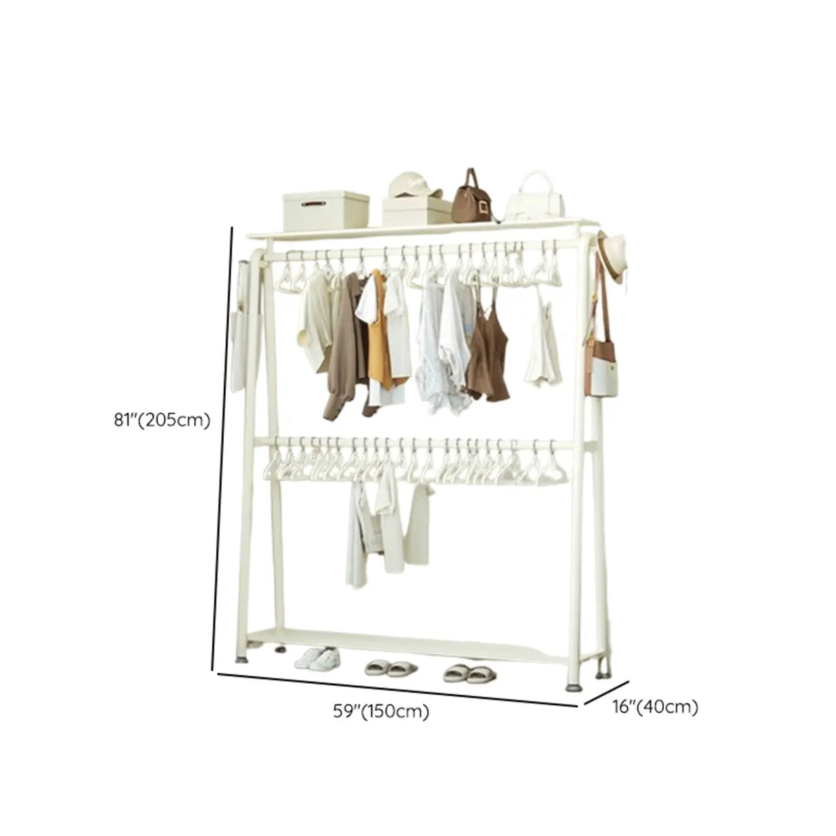 White A-Frame Metal Hallway Coat Rack with Shelves Image - 18