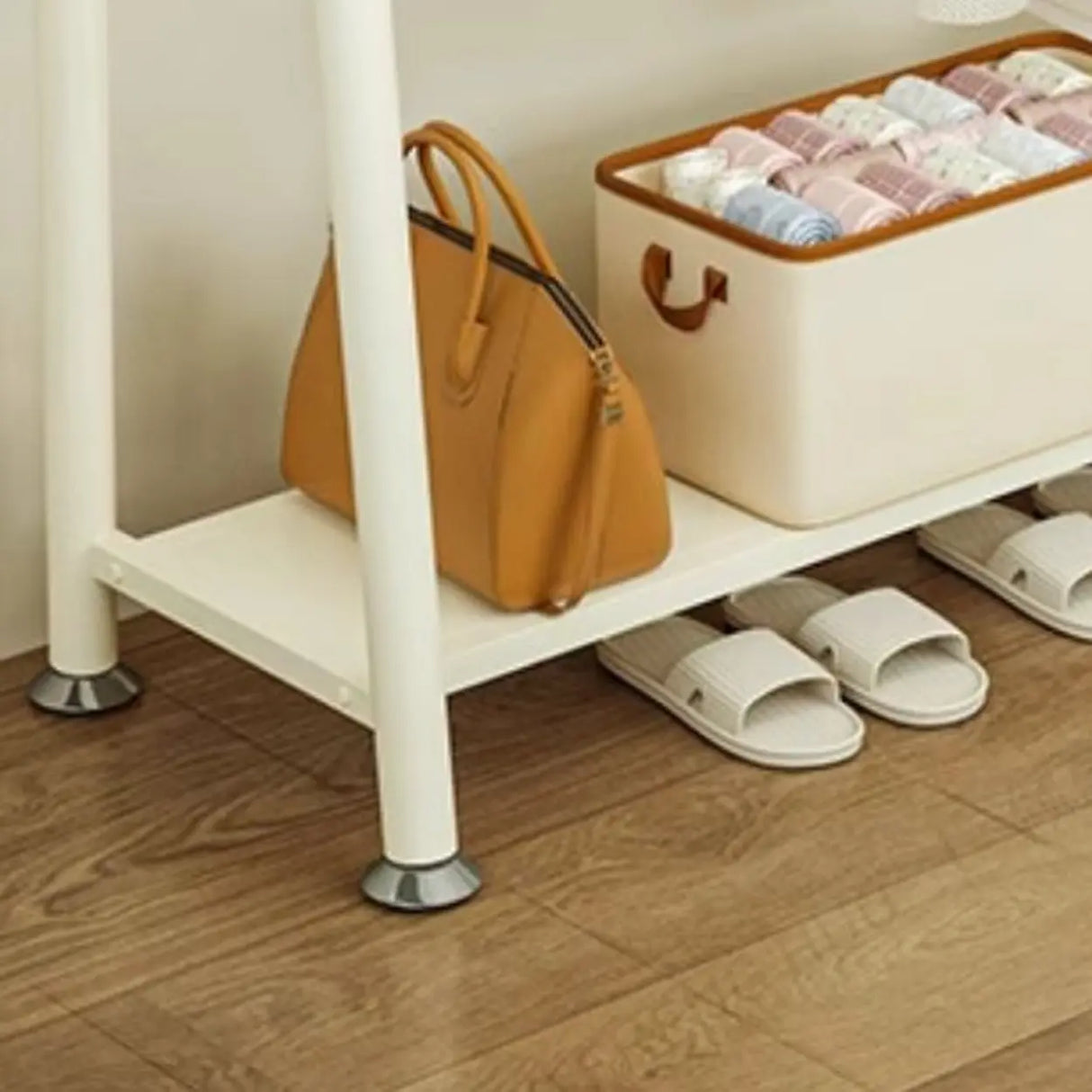 White A-Frame Metal Hallway Coat Rack with Shelves Image - 4