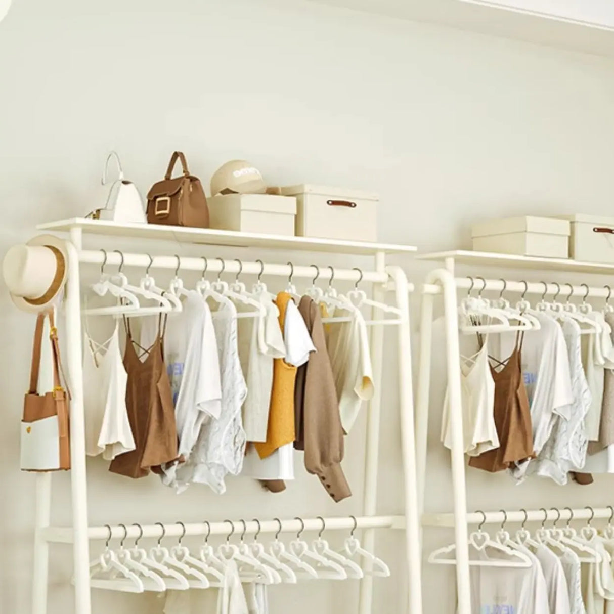 White A-Frame Metal Hallway Coat Rack with Shelves Image - 8