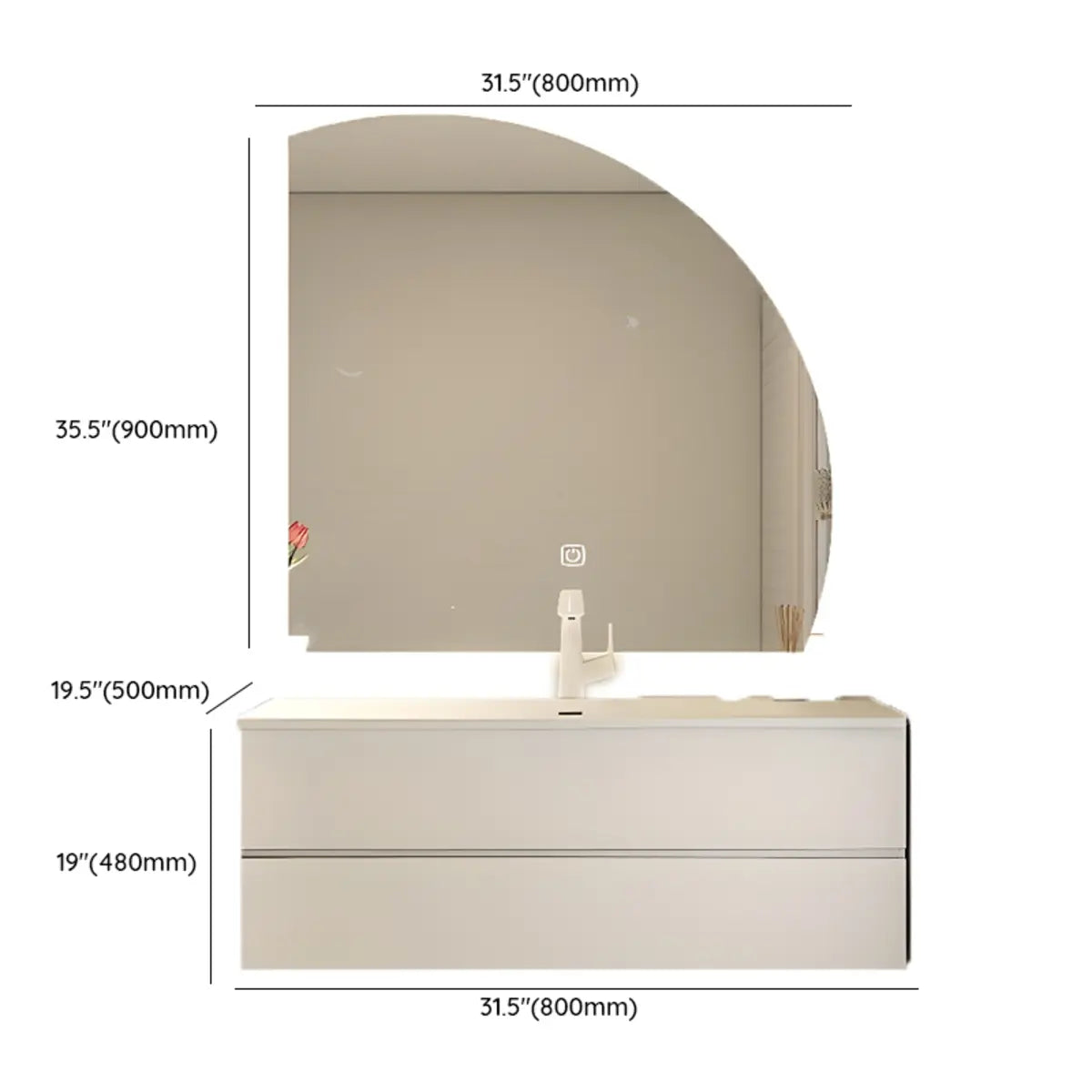 White Acrylic Wall Mounted Bathroom Vanity with Drawers Image - 34