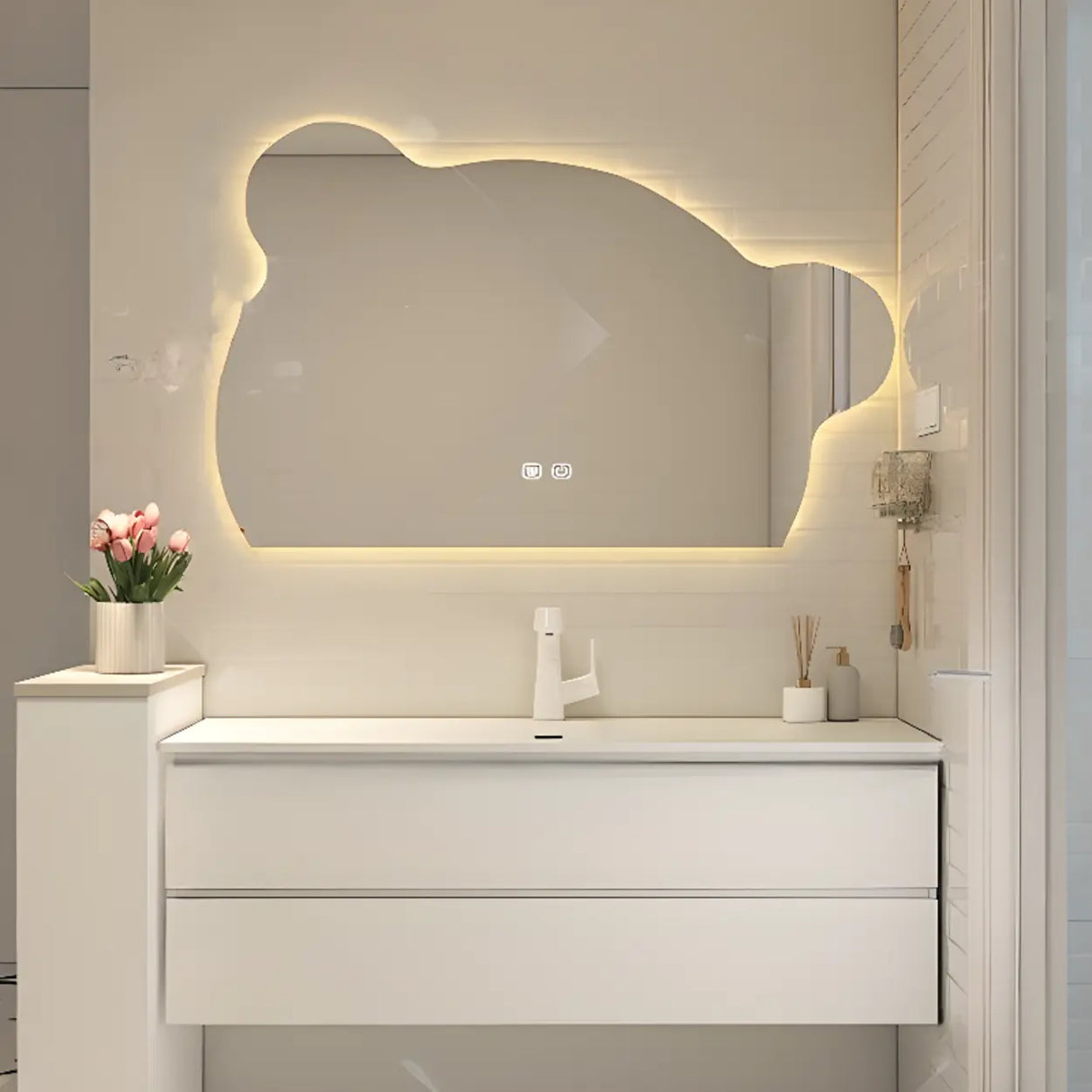 White Acrylic Wall Mounted Bathroom Vanity with Drawers Image - 17