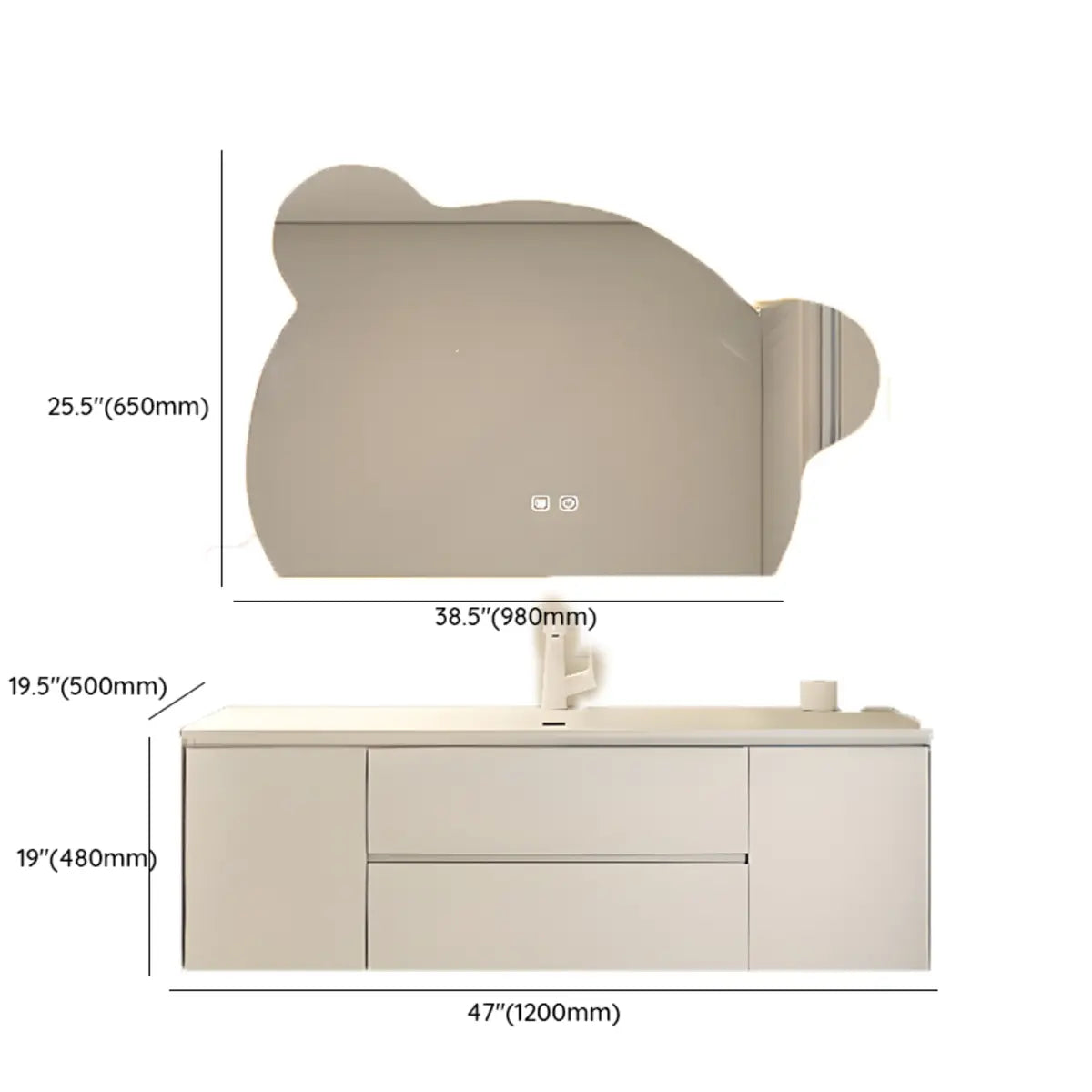 White Acrylic Wall Mounted Bathroom Vanity with Drawers Image - 49