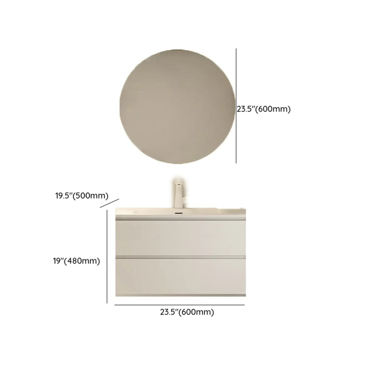 White Acrylic Wall Mounted Bathroom Vanity with Drawers