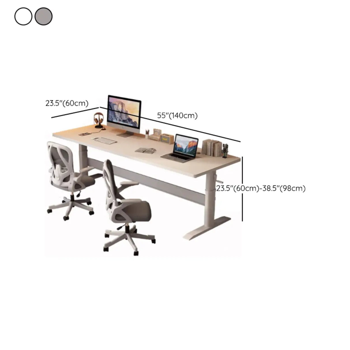 White Adjustable Double Wooden Computer Desk Image - 12