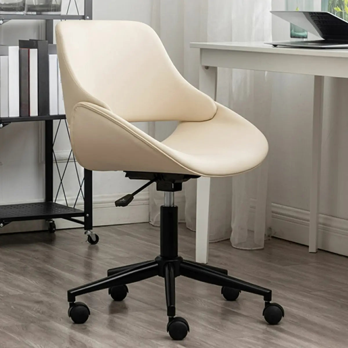 White Adjustable Ergonomic Leather Armless Office Chair Image - 1