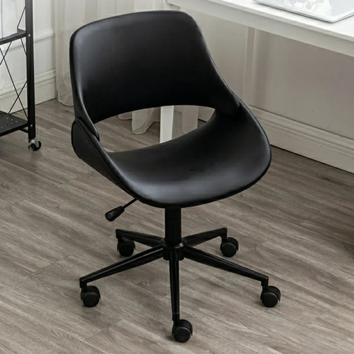 White Adjustable Ergonomic Leather Armless Office Chair Image - 4