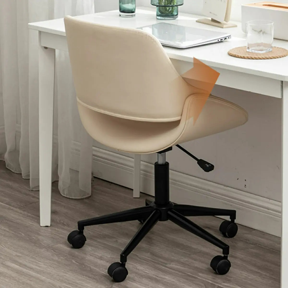 White Adjustable Ergonomic Leather Armless Office Chair Image - 5
