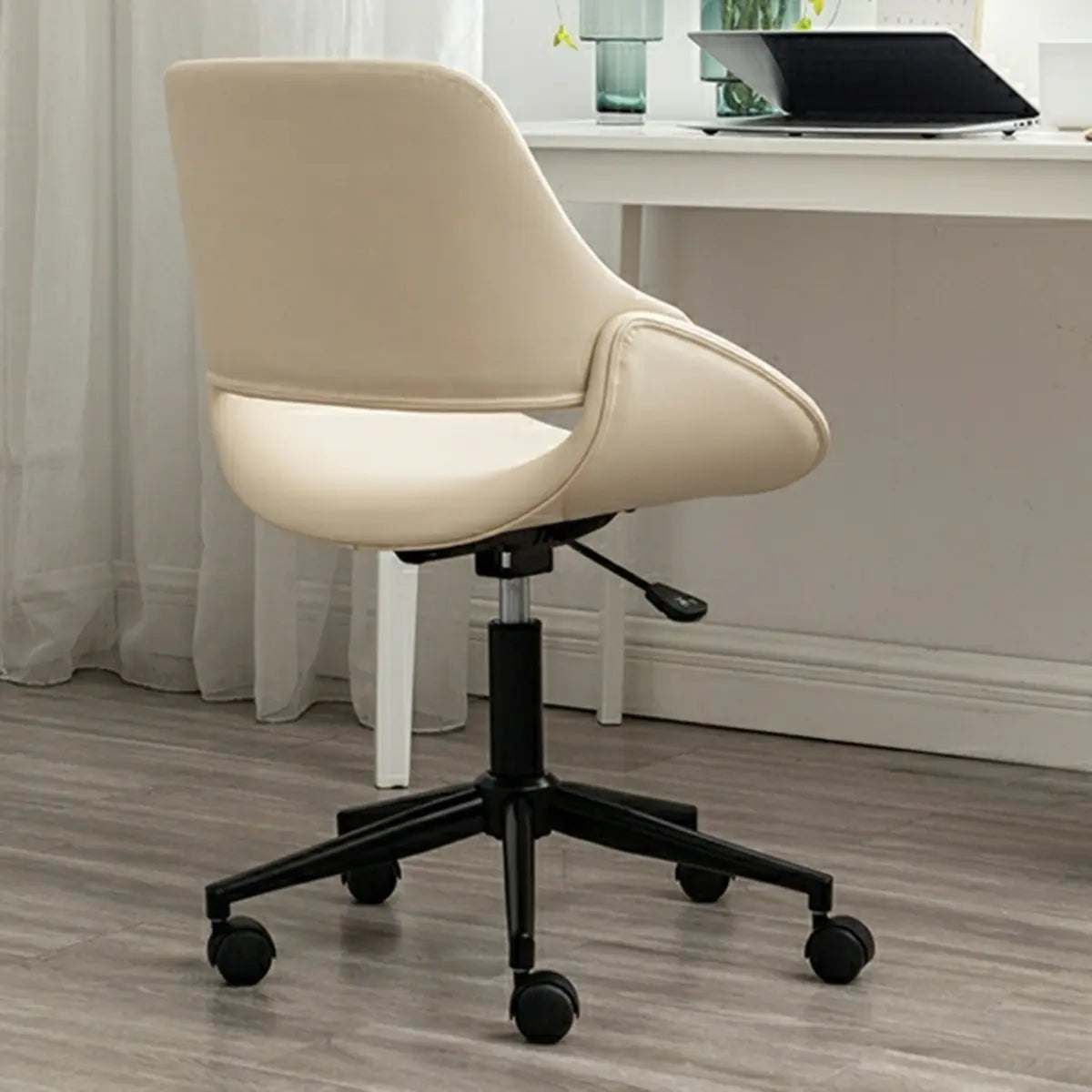 White Adjustable Ergonomic Leather Armless Office Chair Image - 6