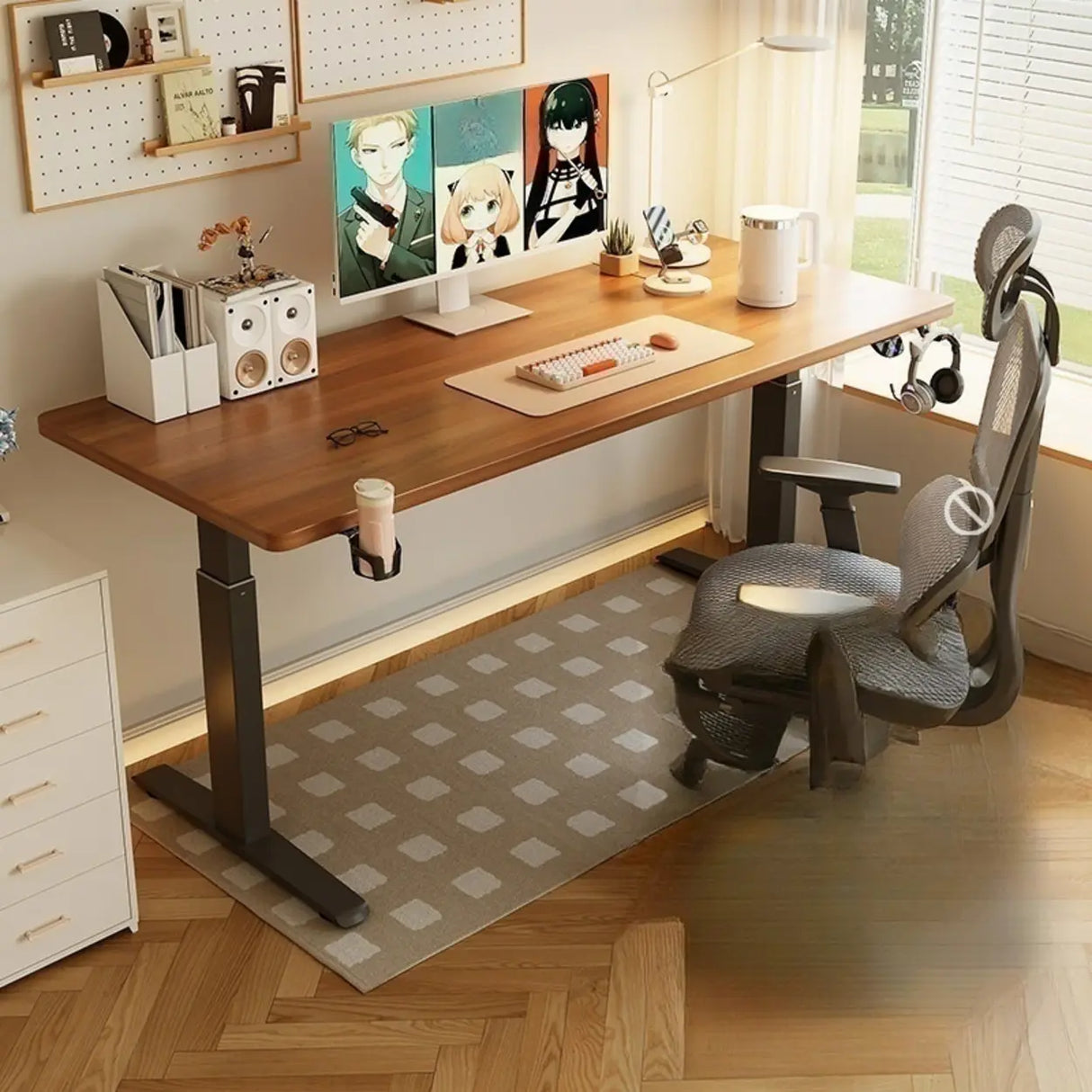 White Adjustable Height Wood T-Shape Standing Desk Image - 3