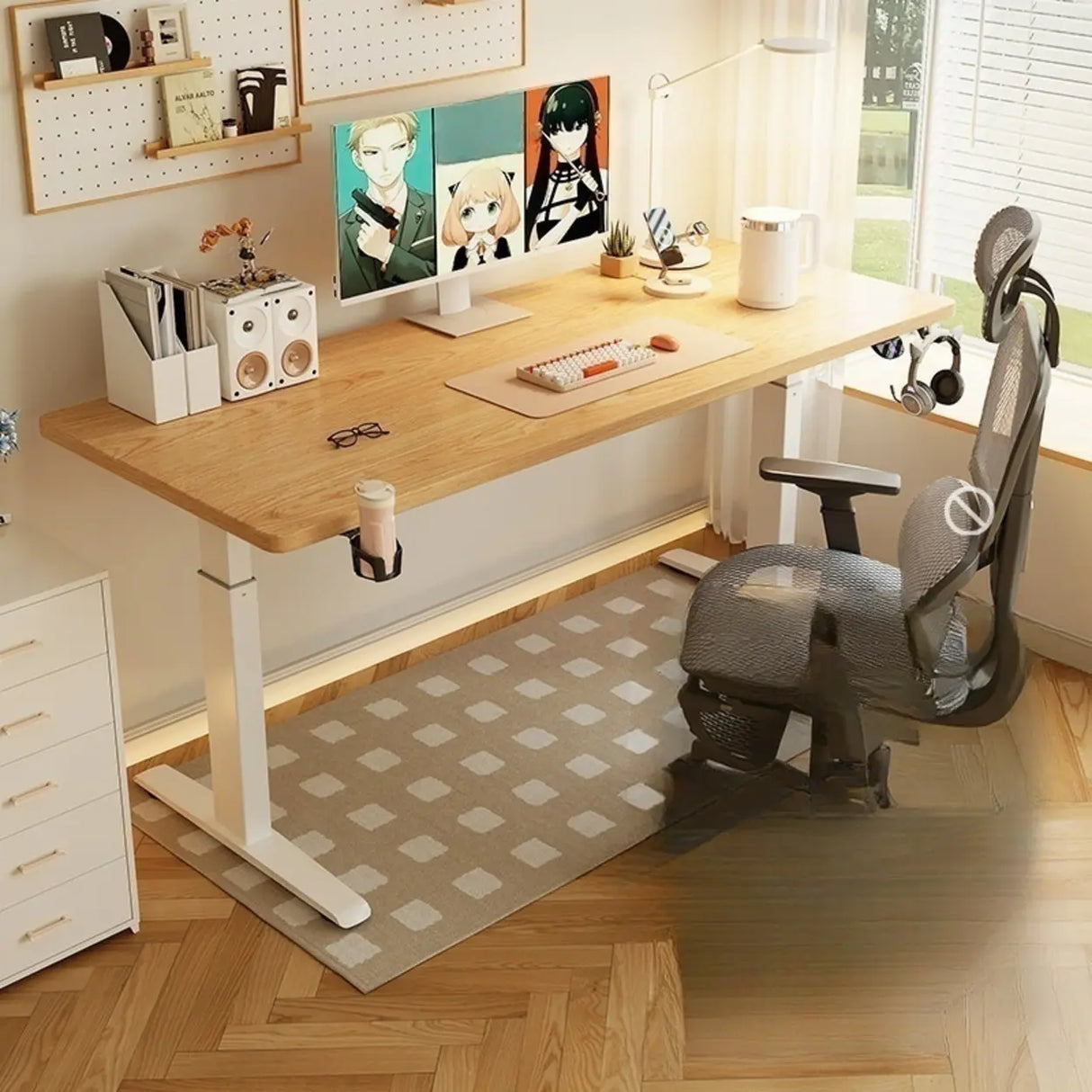 White Adjustable Height Wood T-Shape Standing Desk Image - 4
