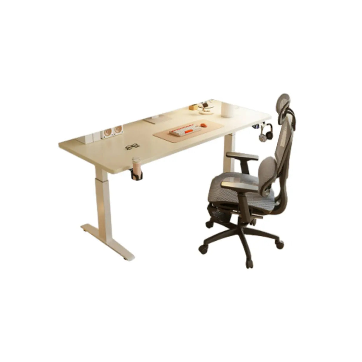 White Adjustable Height Wood T-Shape Standing Desk Image - 5