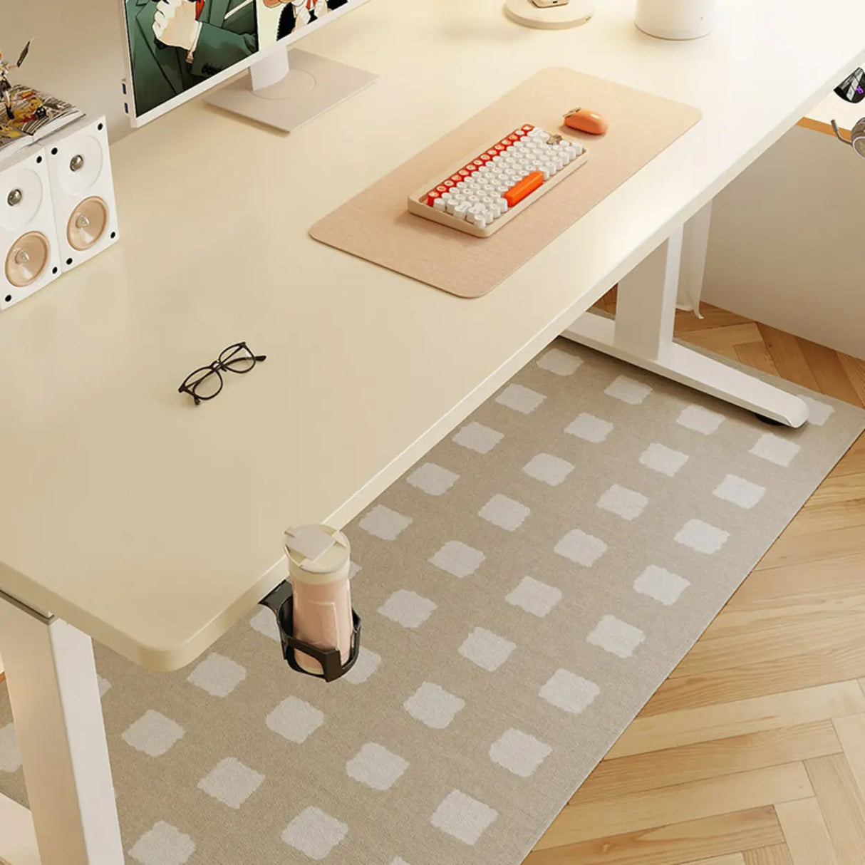 White Adjustable Height Wood T-Shape Standing Desk Image - 6