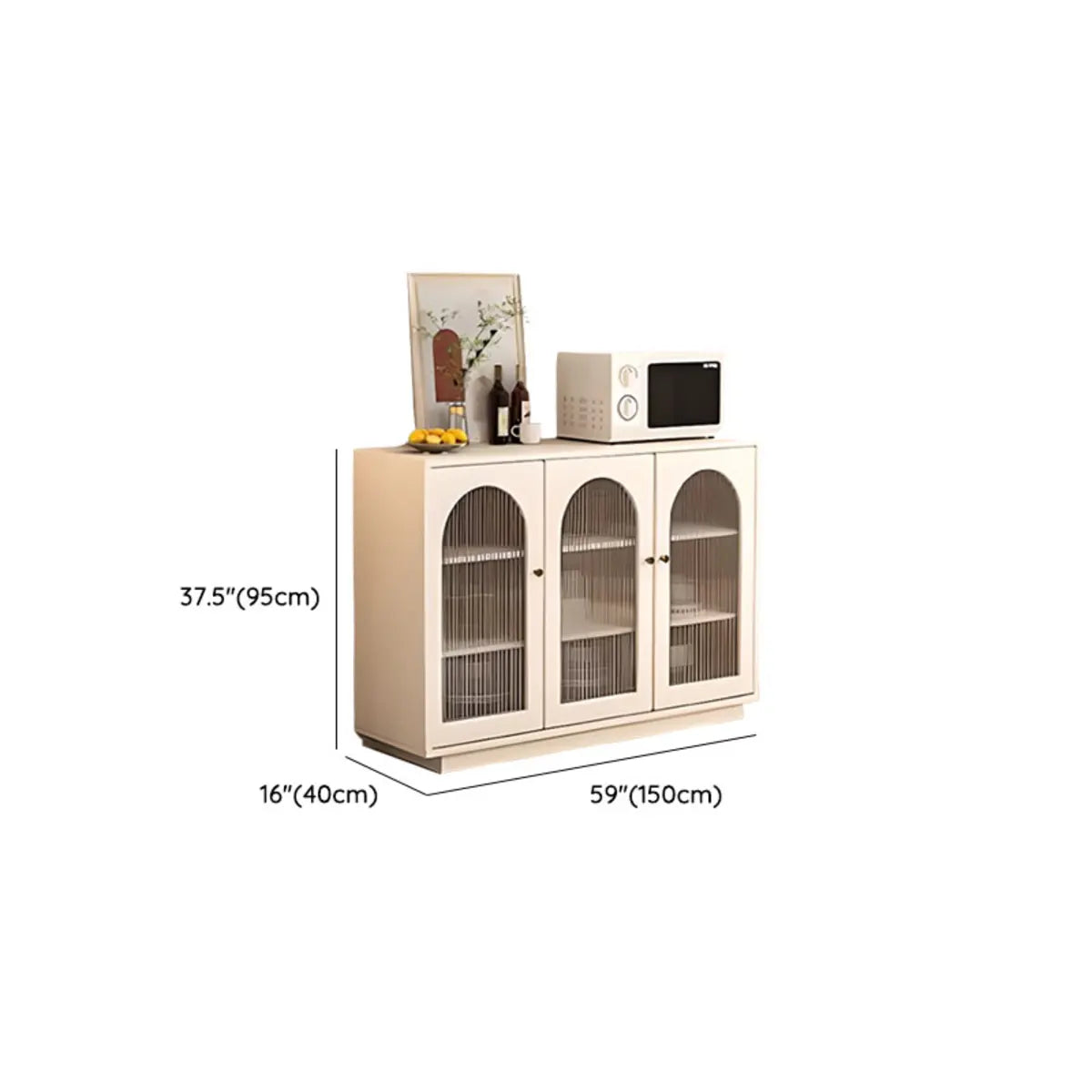 White Arched Clear Glass Doors Storage Buffet with Shelves Image - 7