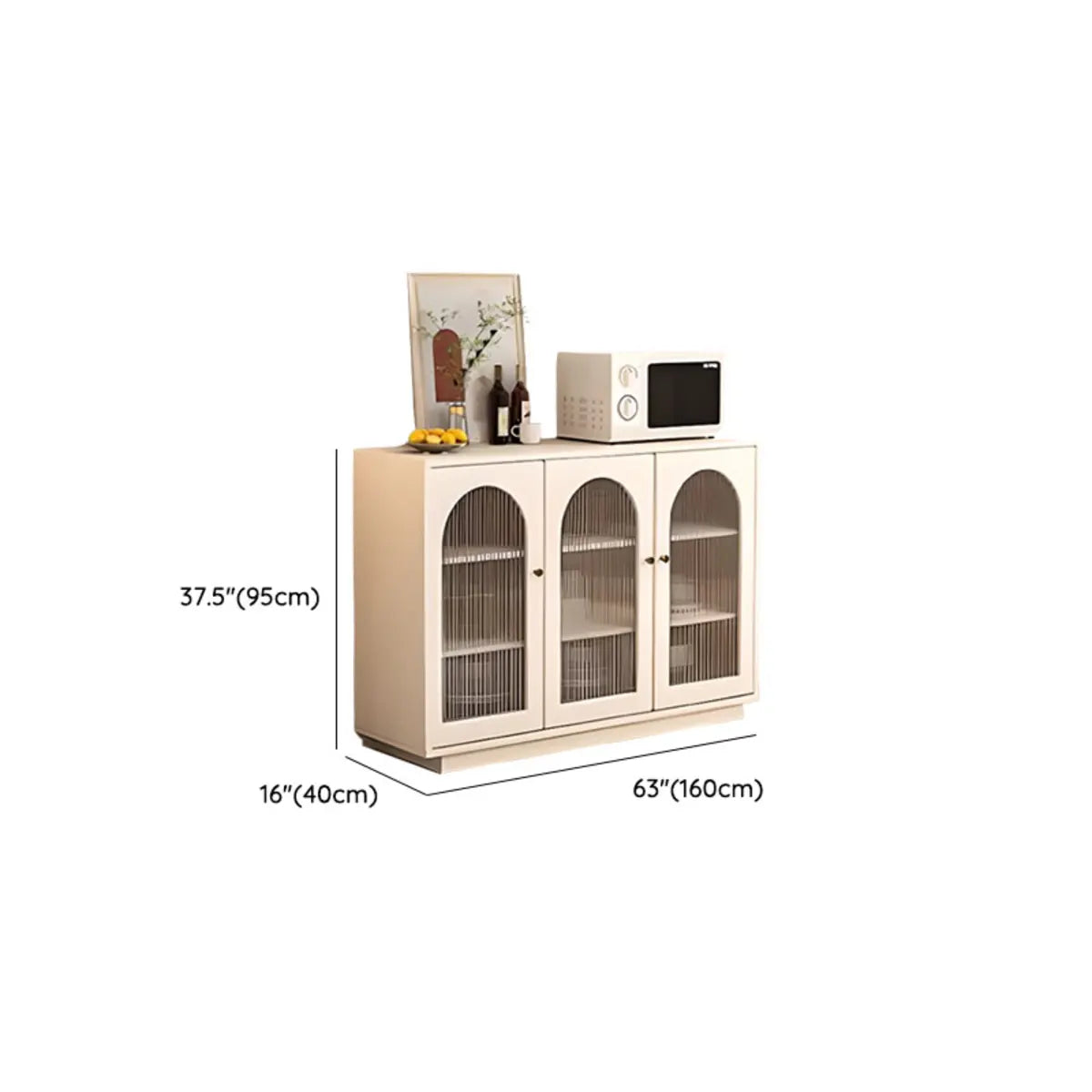 White Arched Clear Glass Doors Storage Buffet with Shelves Image - 8