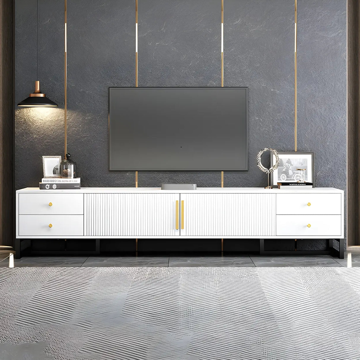 White Artificial Wood Enclosed Storage Drawers TV Stand Image - 12