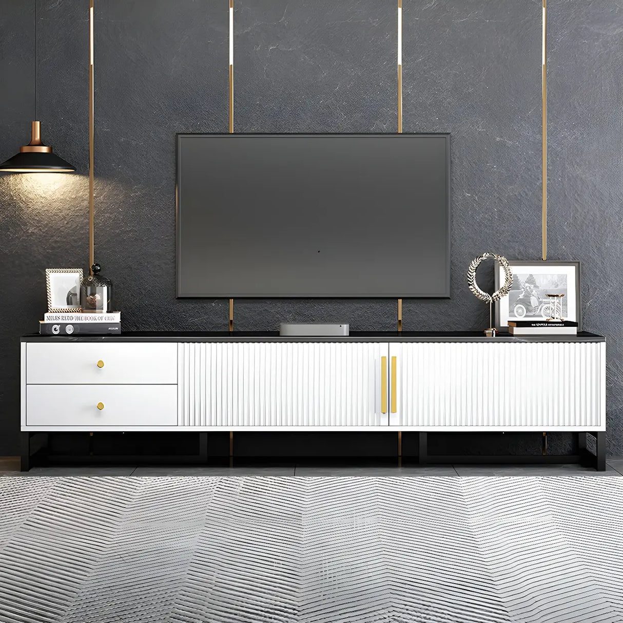 White Artificial Wood Enclosed Storage Drawers TV Stand Image - 4