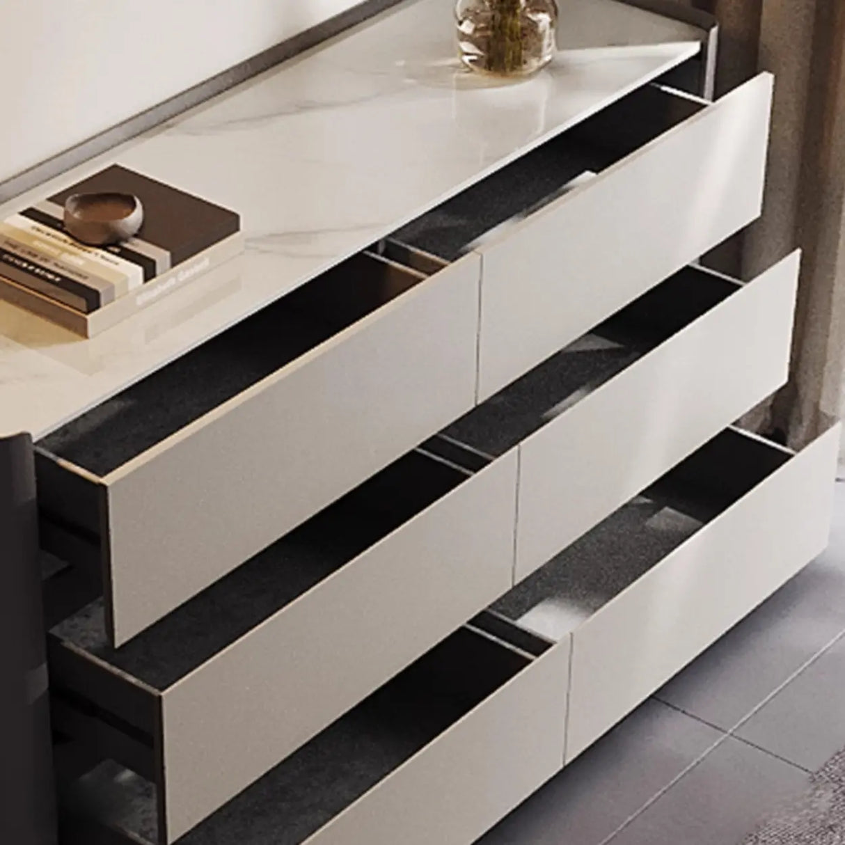 White-Beige Wood Six Drawers Double Dresser for Bedroom Image - 11