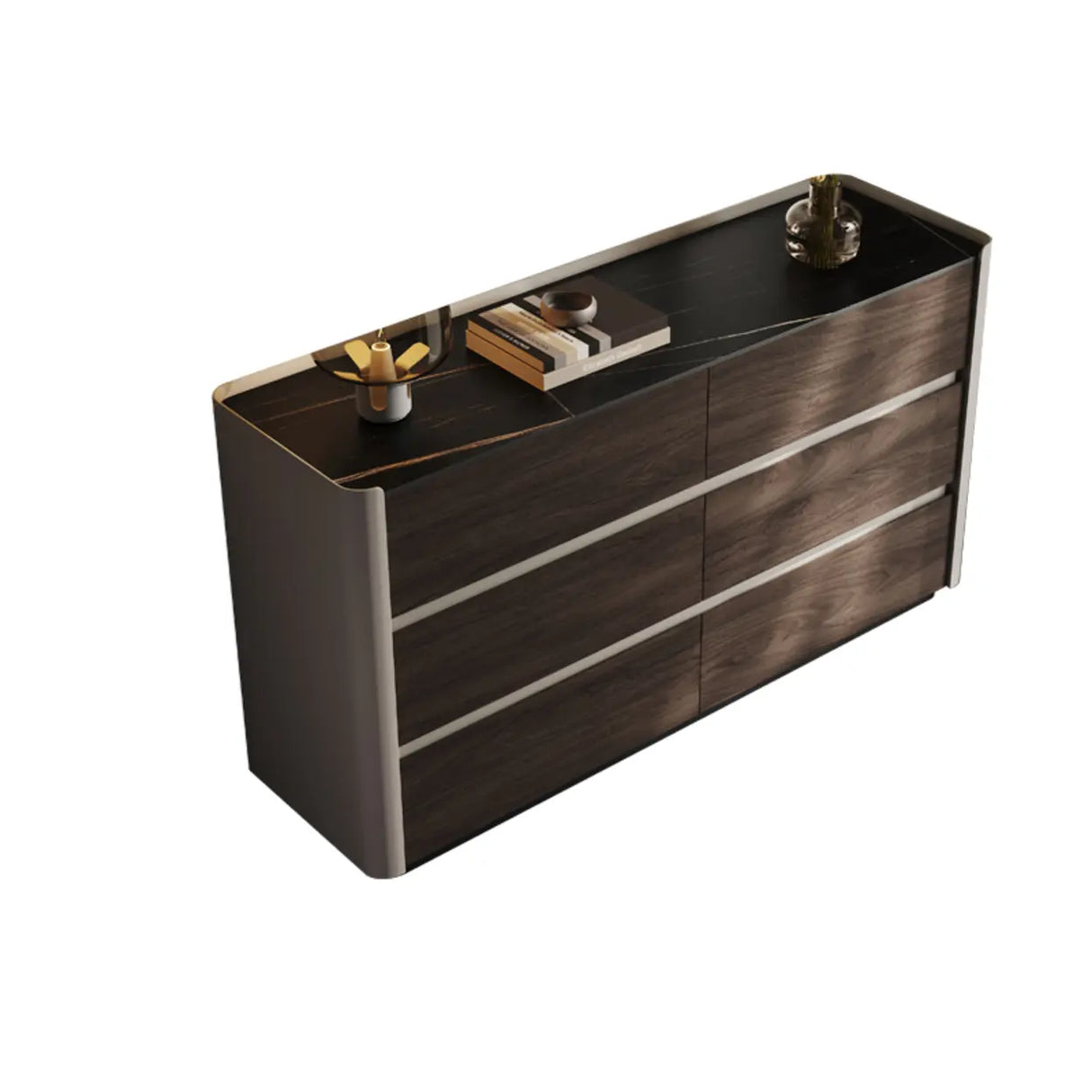 White-Beige Wood Six Drawers Double Dresser for Bedroom Image - 3