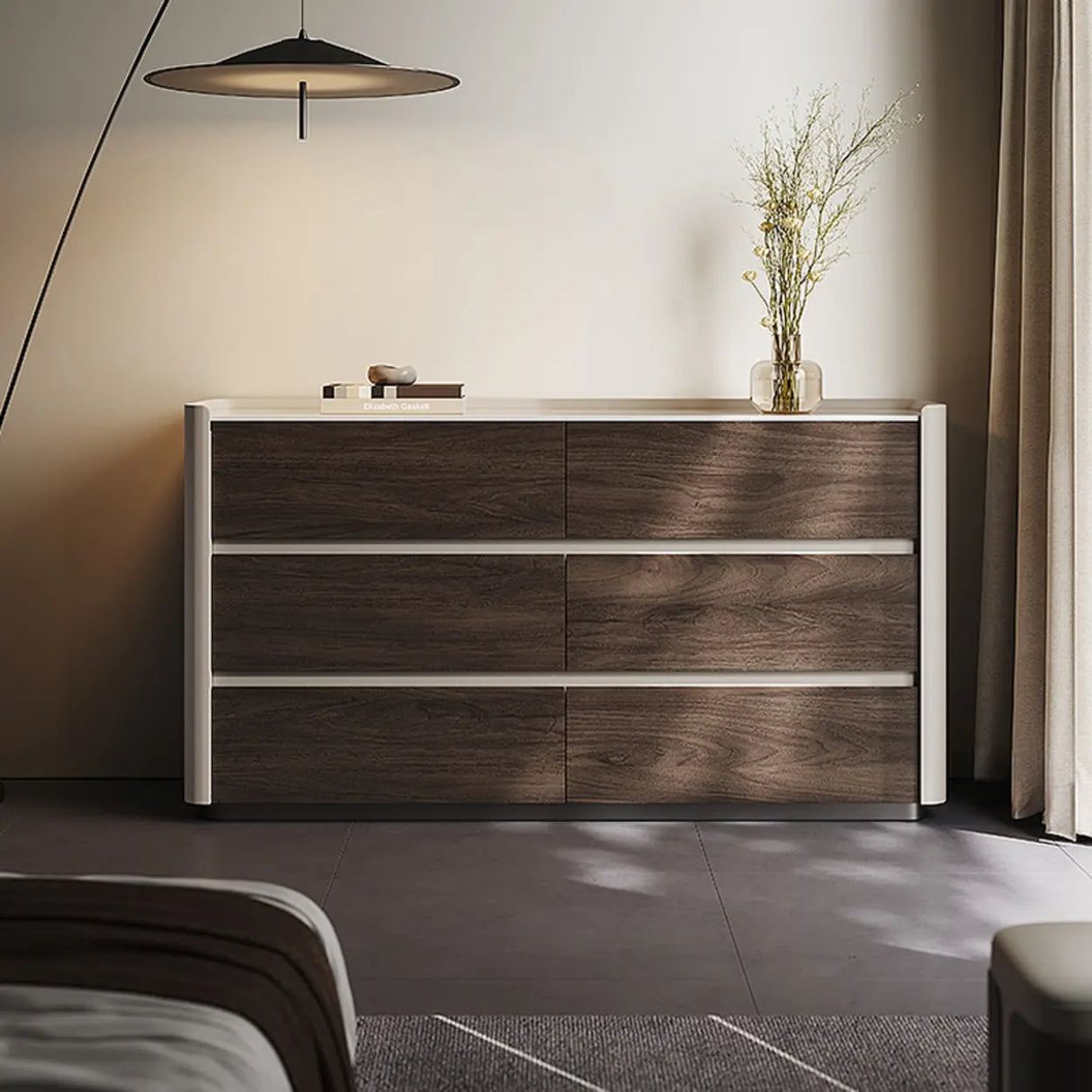 White-Beige Wood Six Drawers Double Dresser for Bedroom Image - 4