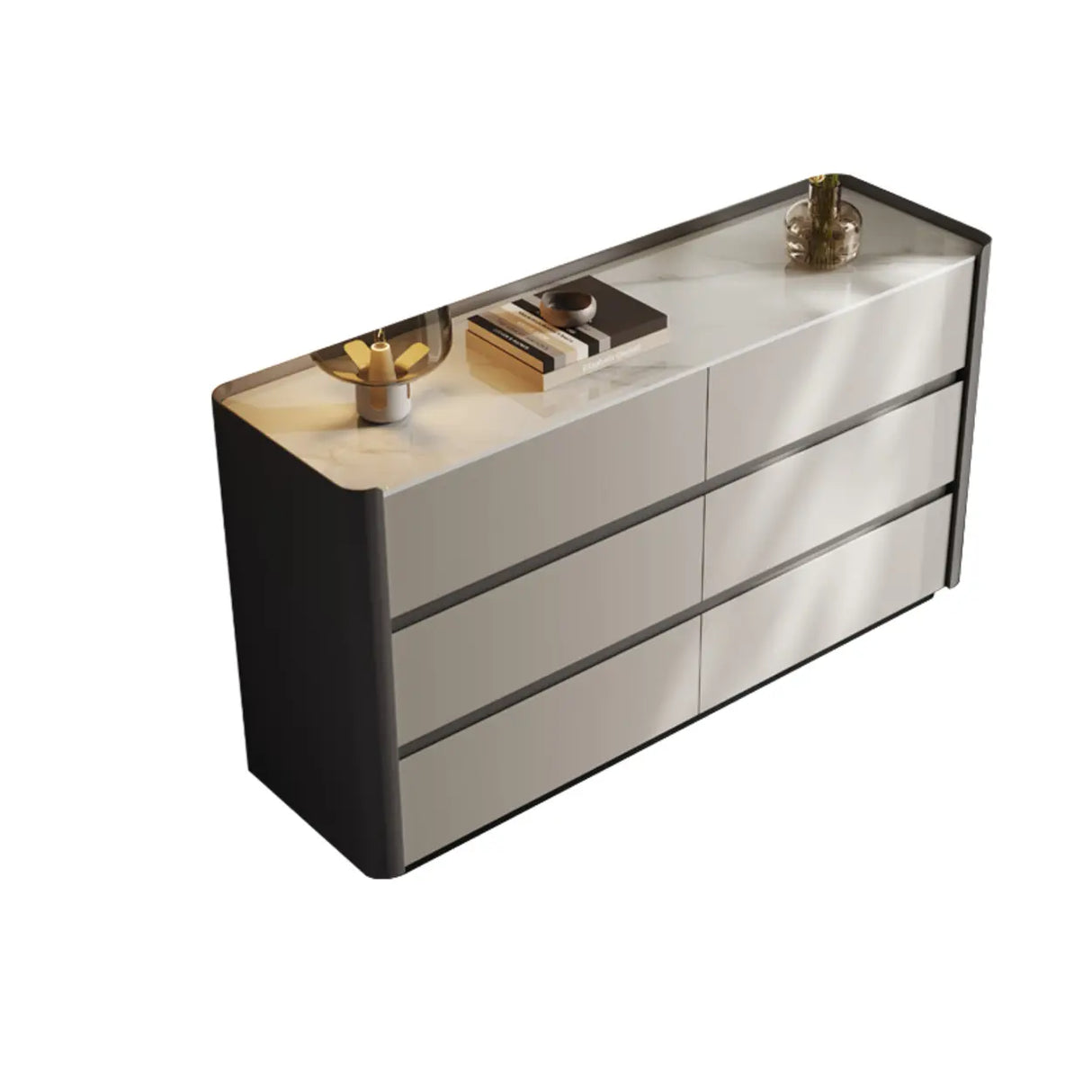 White-Beige Wood Six Drawers Double Dresser for Bedroom Image - 5