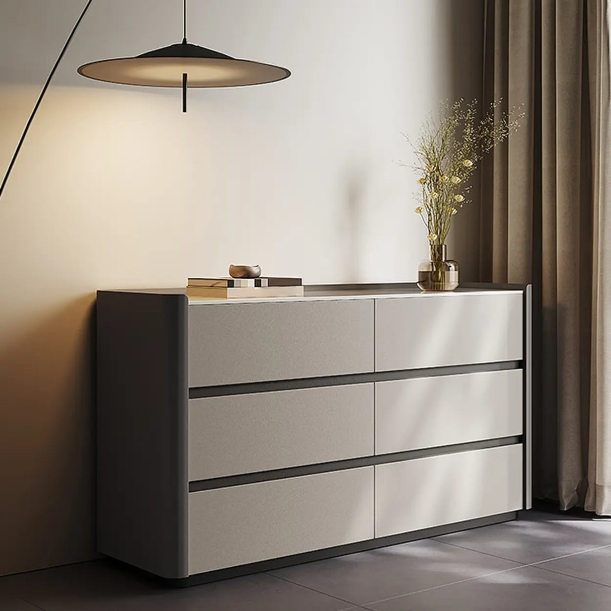 White-Beige Wood Six Drawers Double Dresser for Bedroom Image - 6