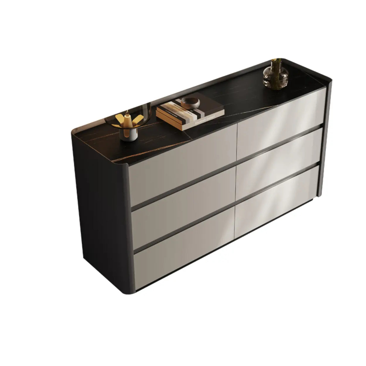 White-Beige Wood Six Drawers Double Dresser for Bedroom Image - 7