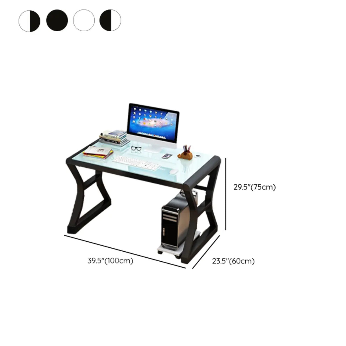 White-Black Glass Top Storage Sledge Computer Desk Image - 27