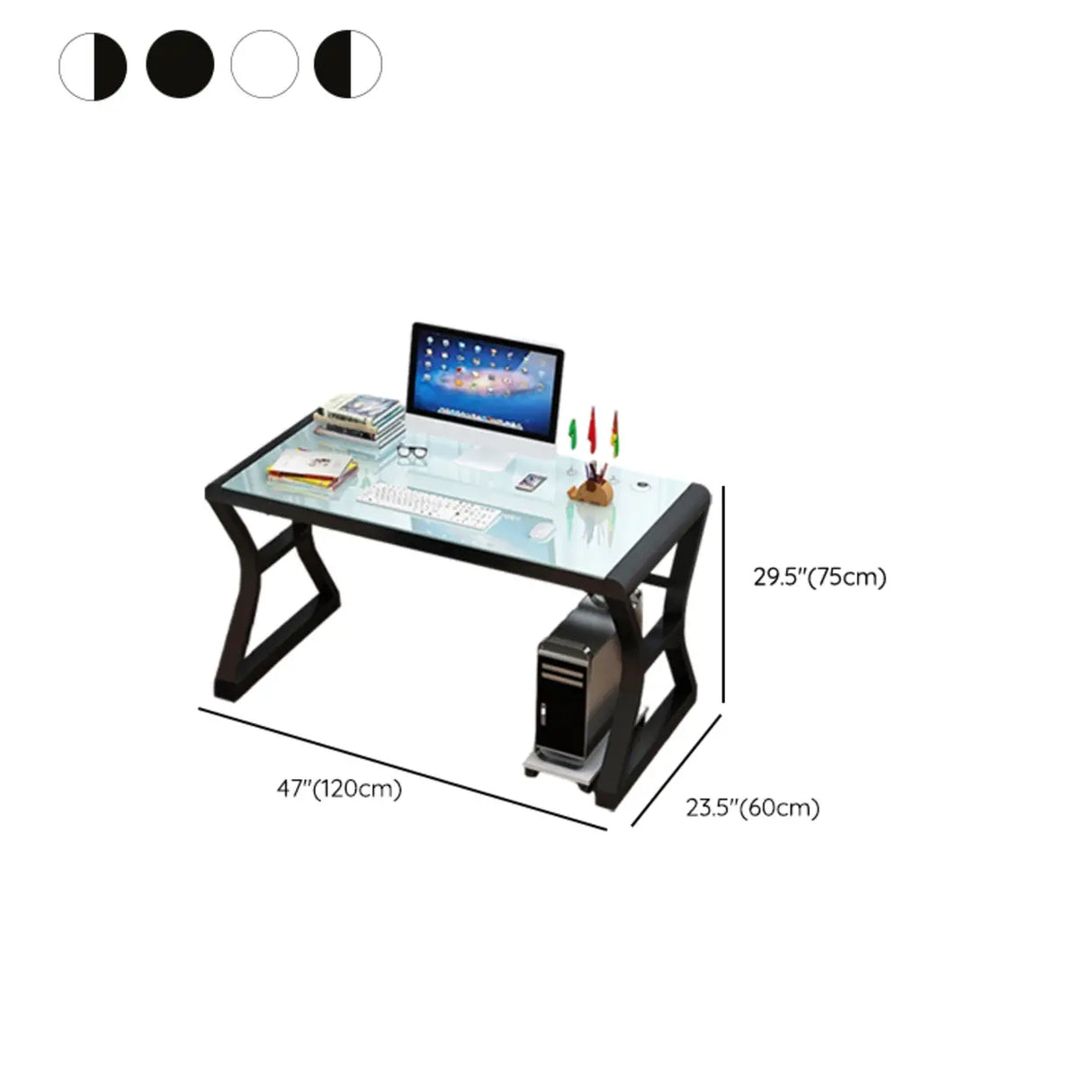 White-Black Glass Top Storage Sledge Computer Desk Image - 28