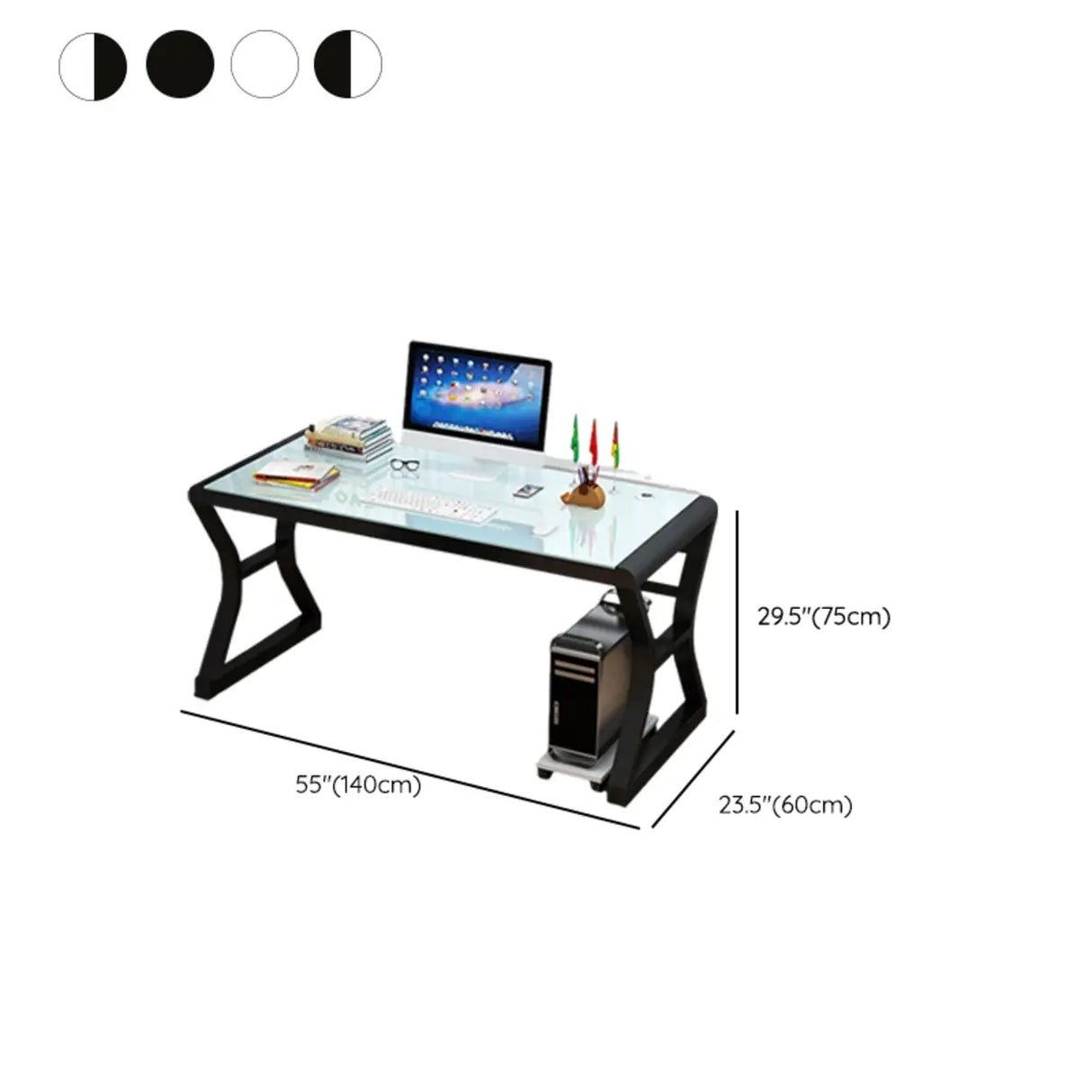 White-Black Glass Top Storage Sledge Computer Desk Image - 29