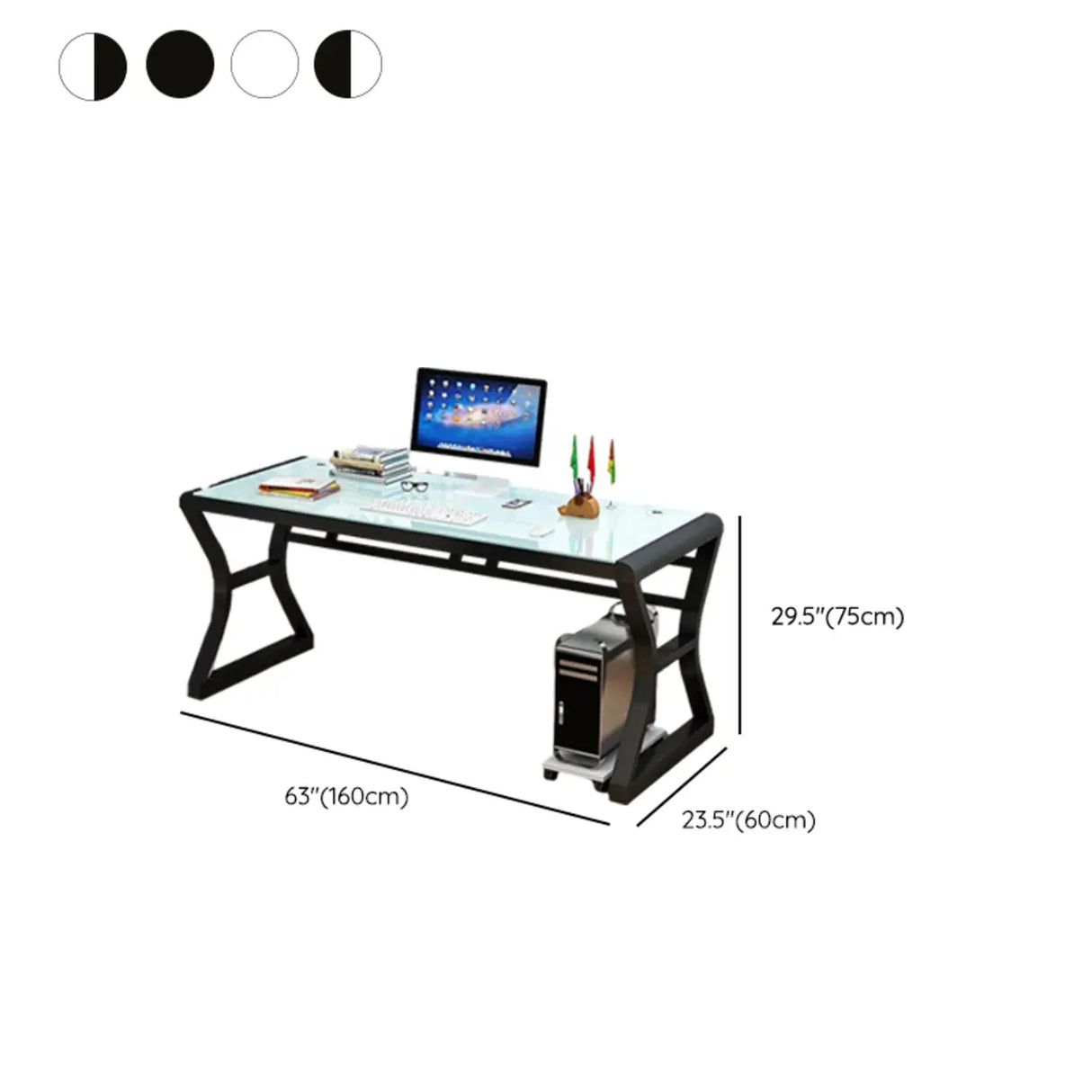 White-Black Glass Top Storage Sledge Computer Desk Image - 30