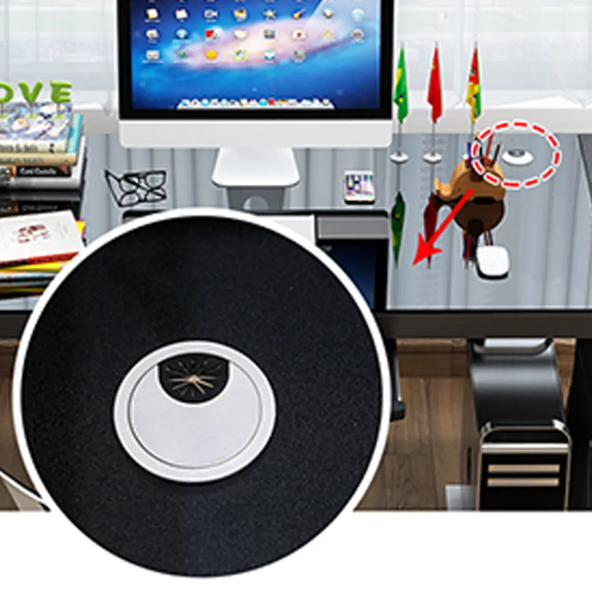 White-Black Glass Top Storage Sledge Computer Desk Image - 8