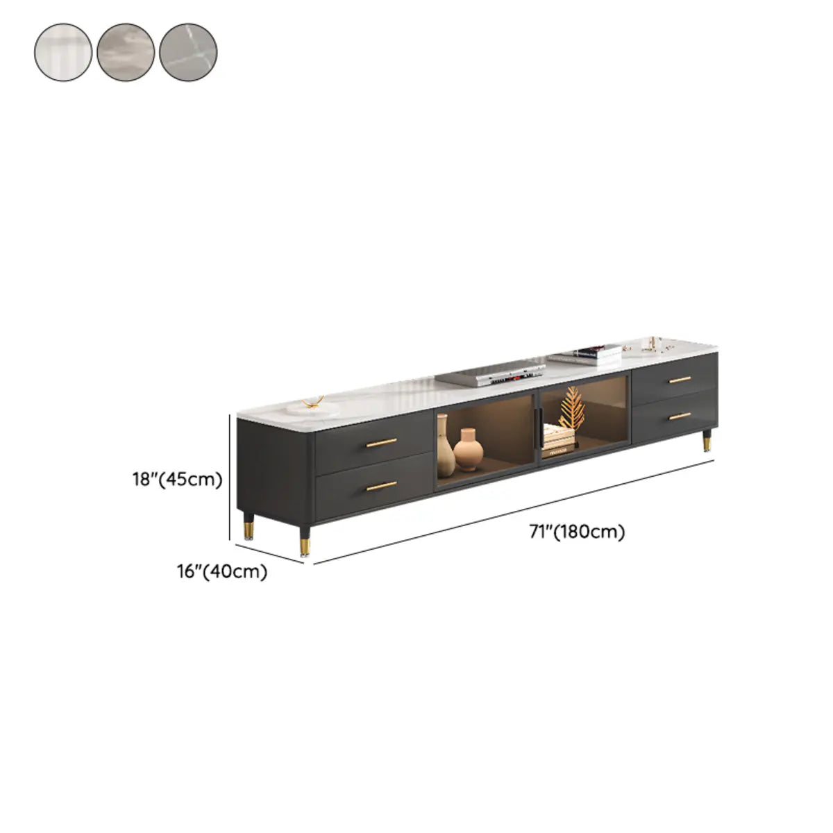 White-Black Stone Cabinet TV Stand with Lighting Image - 17
