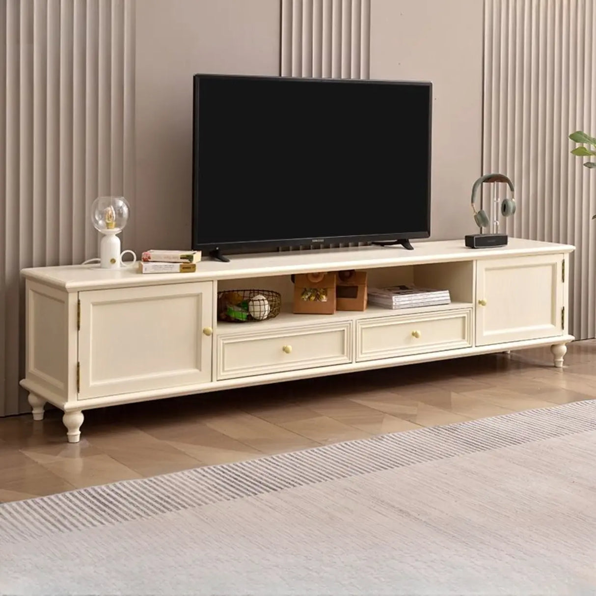 White-Brown Wood Open Storage Cabinet Cabinet TV Stand Image - 2